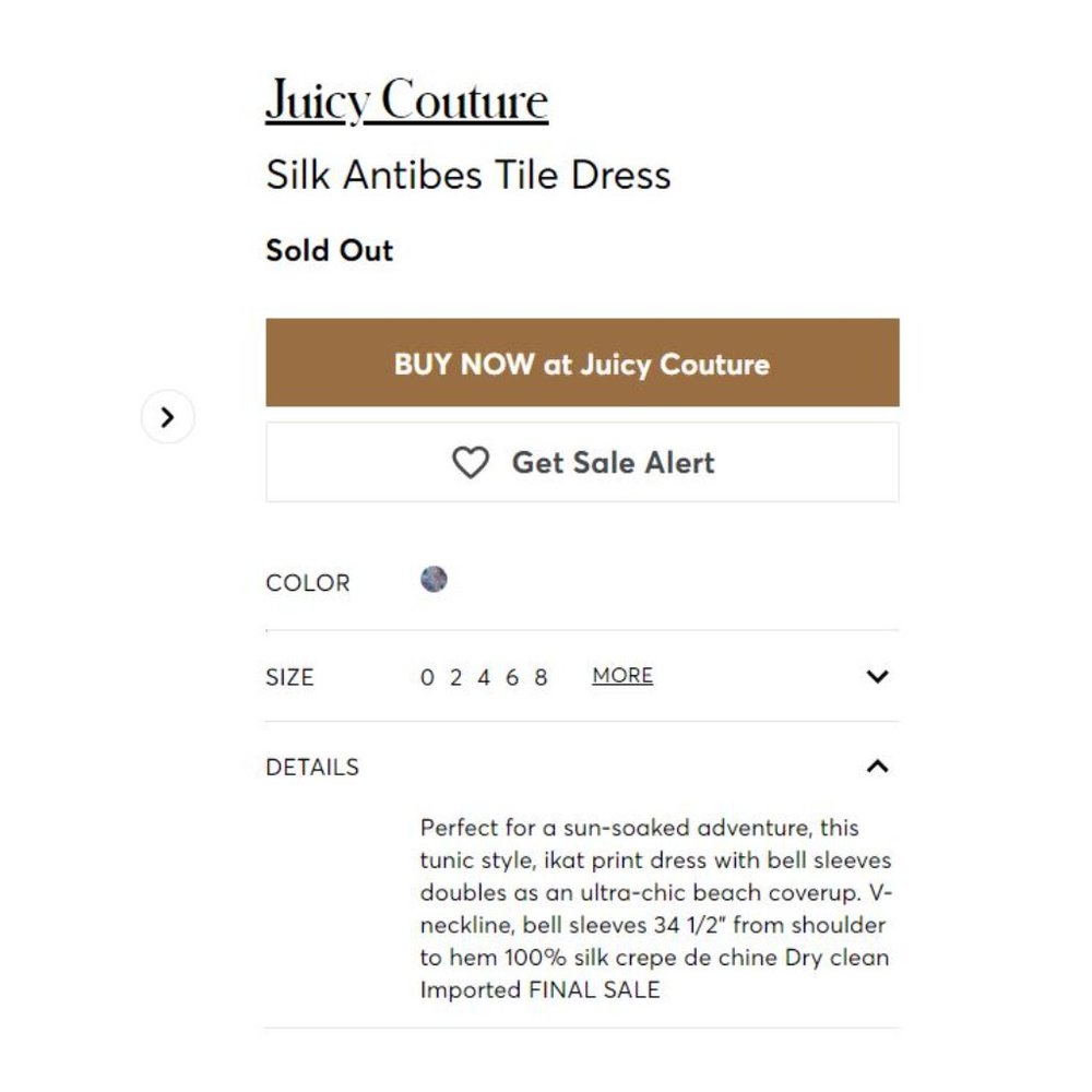 NWT $298 Juicy Couture Silk Dress Sz 6 - Picture 8 of 8